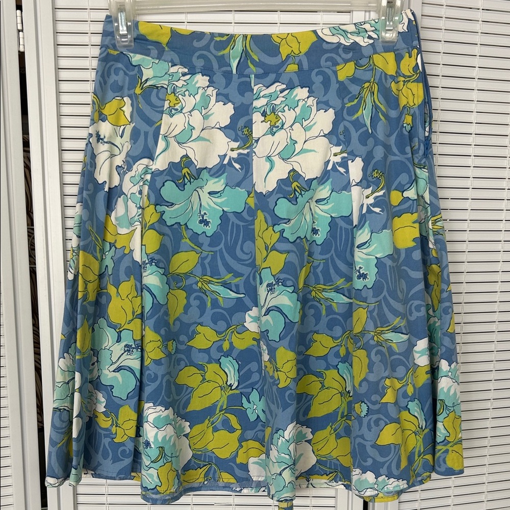 St. John's Bay Blue and Green Floral A-Line Skirt